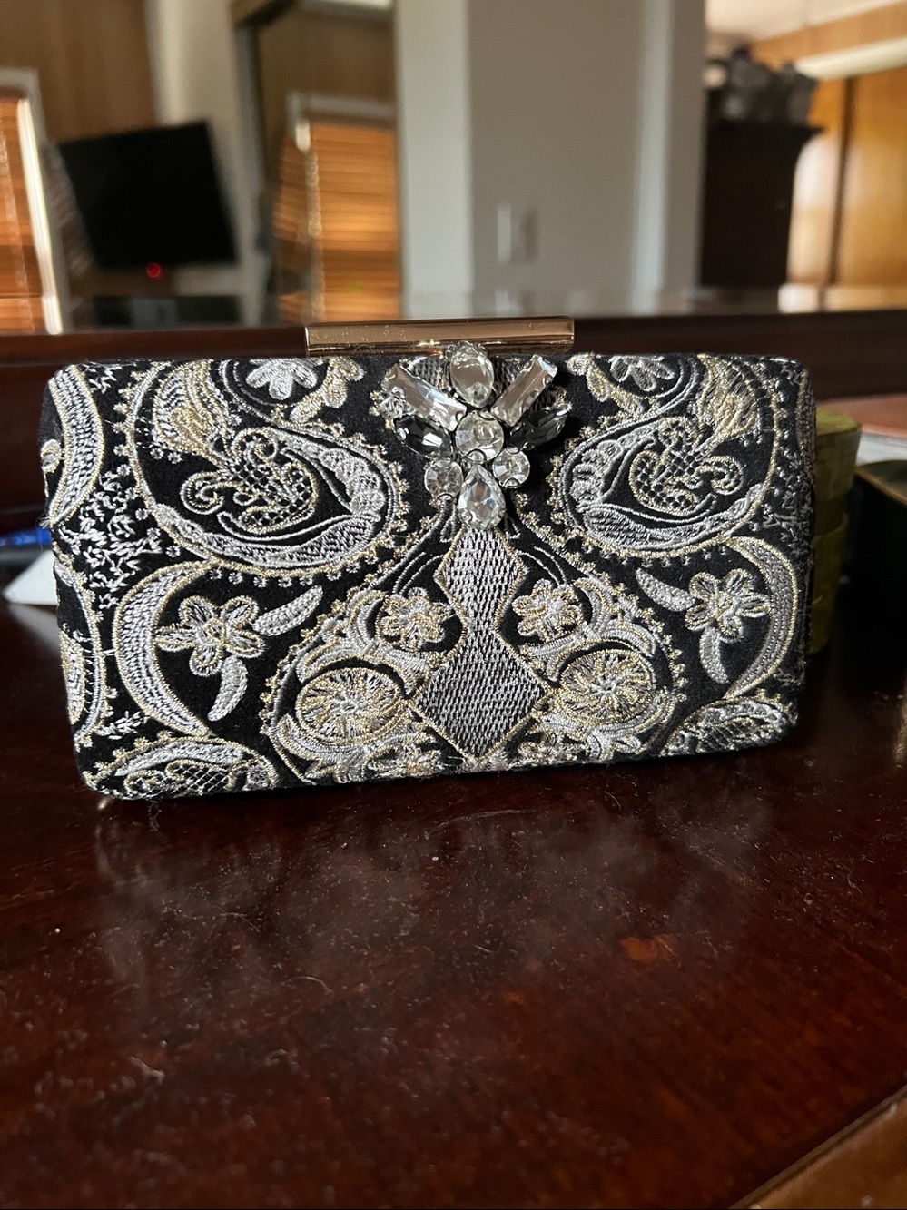 Embellished Black and Gold Evening Clutch